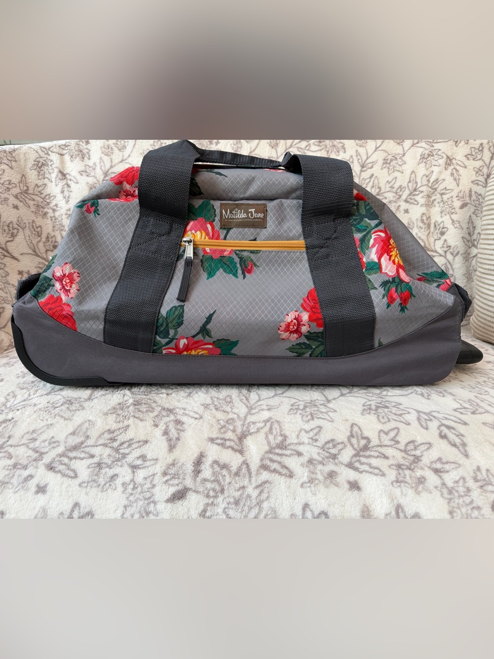 Matilda Jane Gray Floral Weekend Duffle with Black Straps